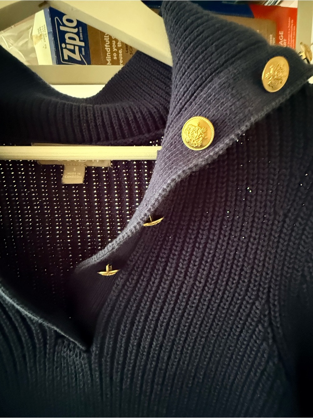 JCrew Gold-Button Navy Ribbed Women's Sweater